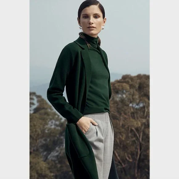 SOLD Trenery Dark Forest Green Mock Neck 1/2 Sleeve T-Shirt Top Size S Cotton - Picture 10 of 10